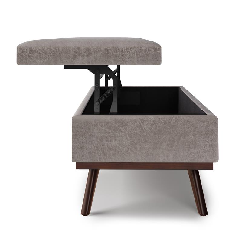 Trent Home Faux Leather Distressed Grey Ottoman Rectangular Lift Top 42