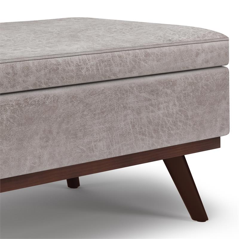Trent Home Faux Leather Distressed Grey Ottoman Rectangular Lift Top 42