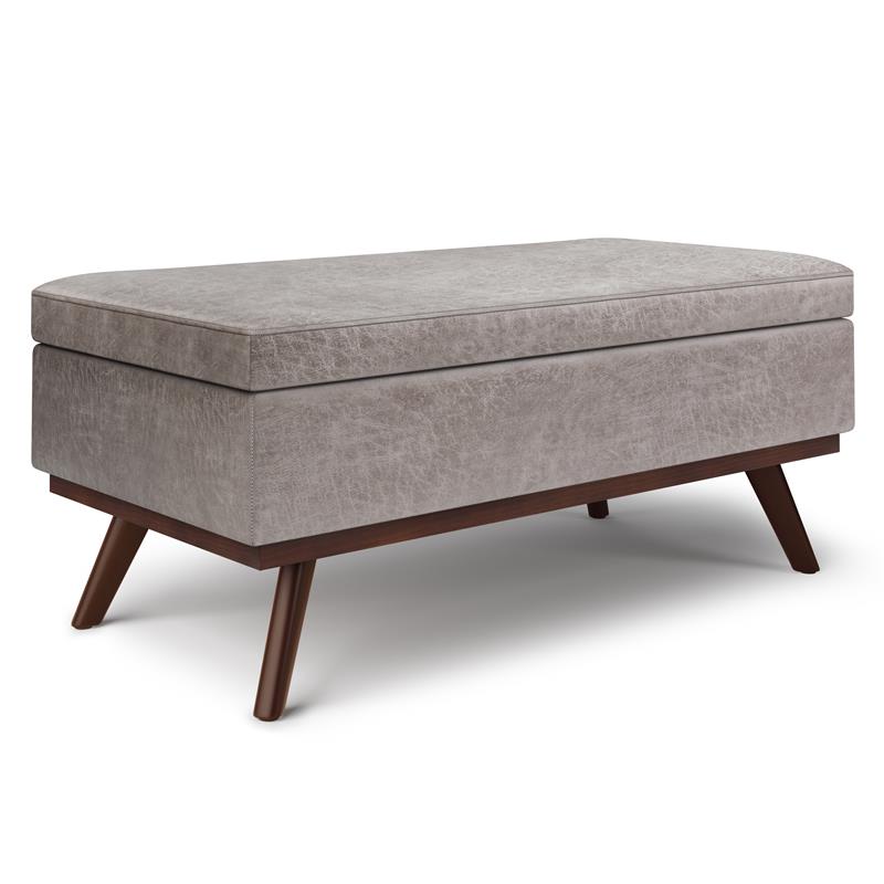 Trent Home Faux Leather Distressed Grey Ottoman Rectangular Lift Top 42