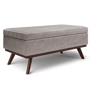 Trent Home Faux Leather Distressed Grey Ottoman Rectangular Lift Top 42&quot Unassembled