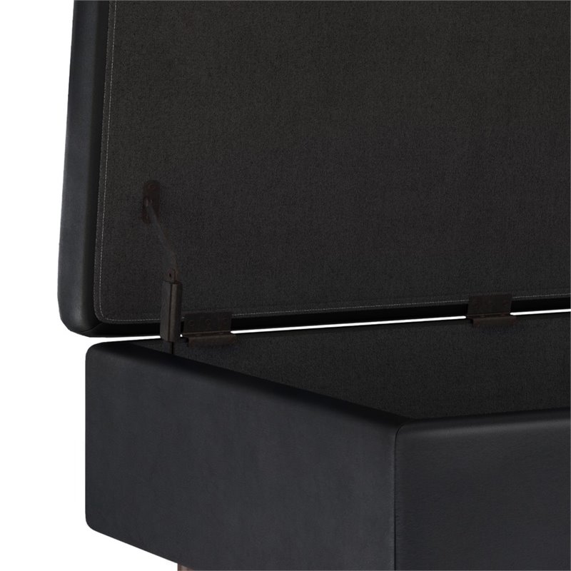Trent Home Faux Air Leather Coffee Table Storage Ottoman in Midnight Black