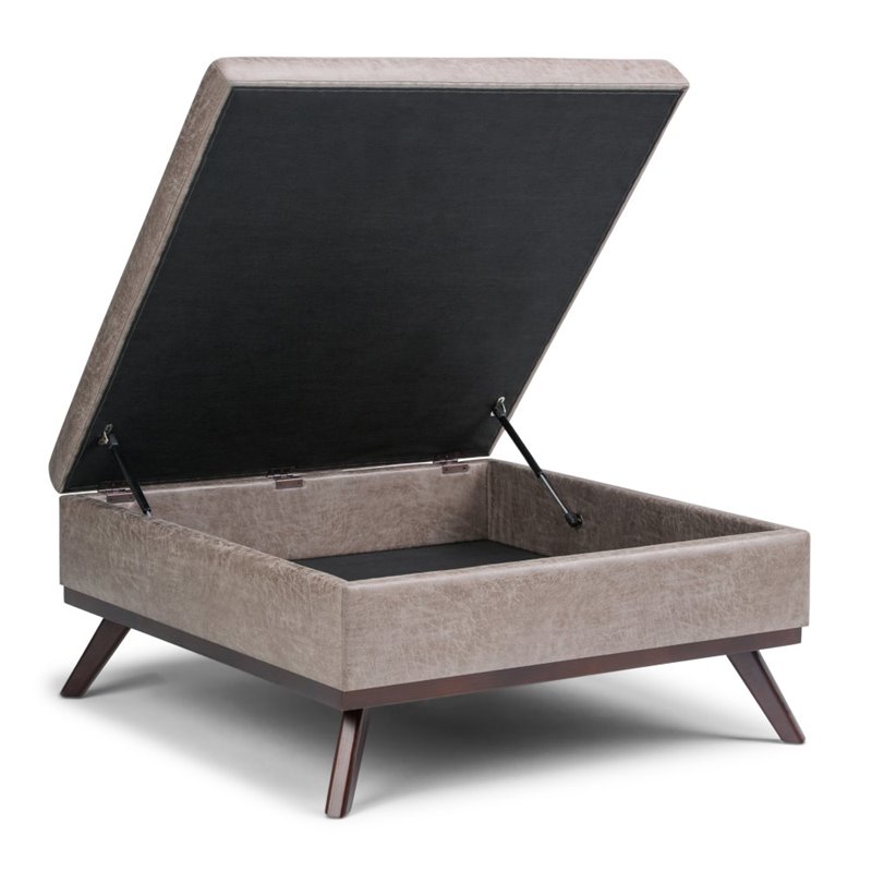 Trent Home Faux Air Leather Square Coffee Table Ottoman in Gray Taupe