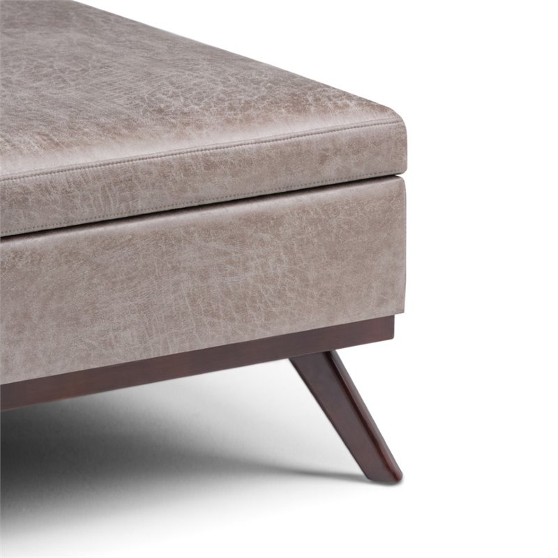 Trent Home Faux Air Leather Square Coffee Table Ottoman in Gray Taupe