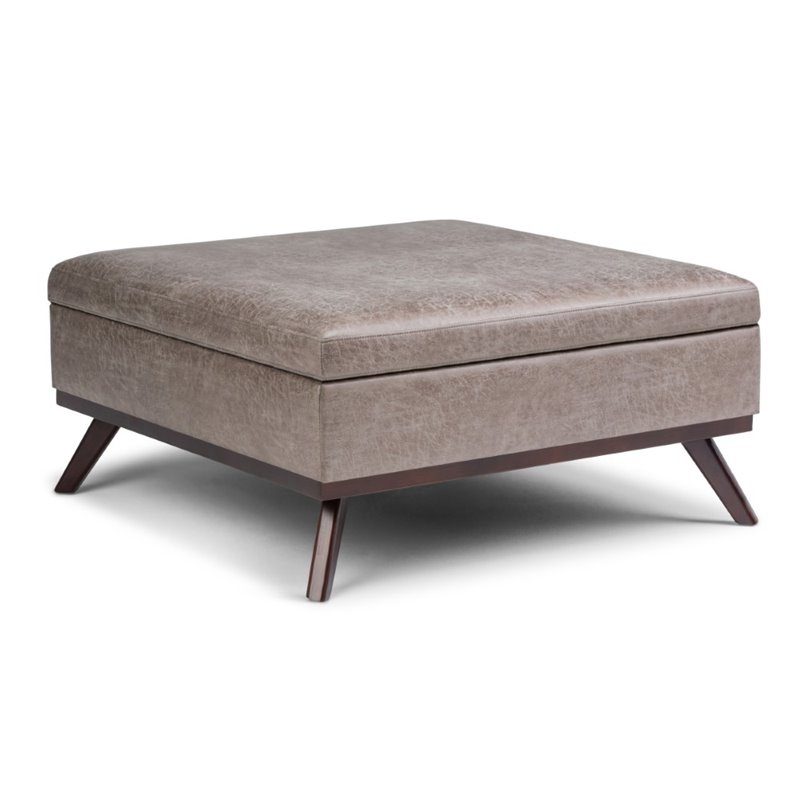 Trent Home Faux Air Leather Square Coffee Table Ottoman in Gray Taupe