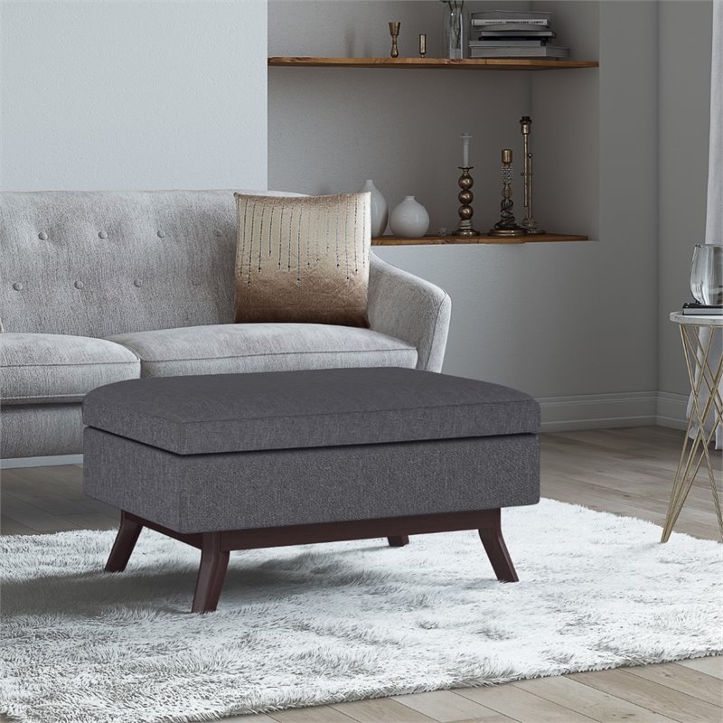 Trent Home Linen Look Fabric Coffee Table Storage Ottoman in Slate Gray