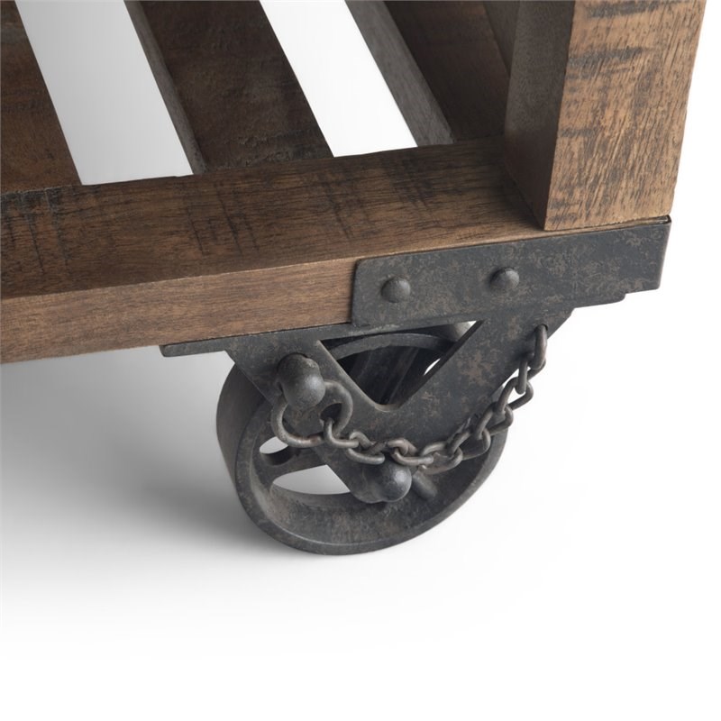 Trent Home Solid Mango Wood Square Coffee Table in Distressed Dark Brown
