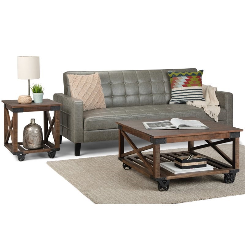 Trent Home Solid Mango Wood Square Coffee Table in Distressed Dark Brown