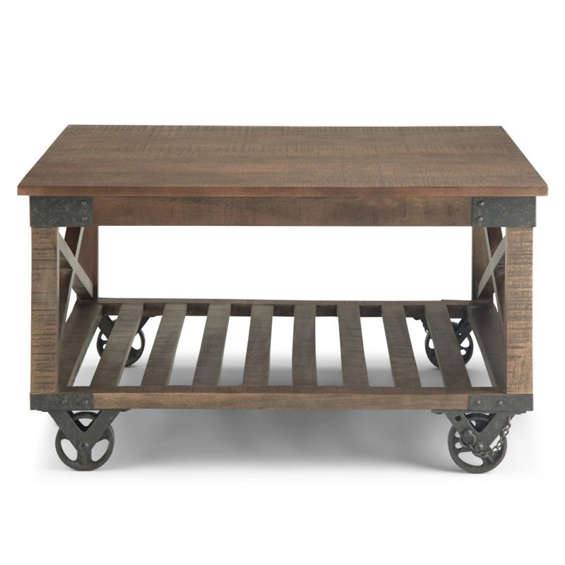 Trent Home Solid Mango Wood Square Coffee Table in Distressed Dark Brown