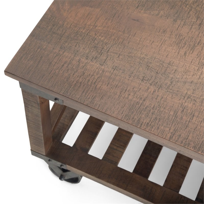 Trent Home Solid Mango Wood Square Coffee Table in Distressed Dark Brown
