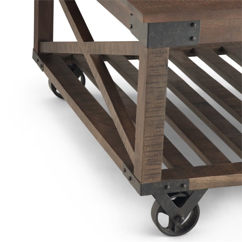 Trent Home Solid Mango Wood Square Coffee Table in Distressed Dark Brown