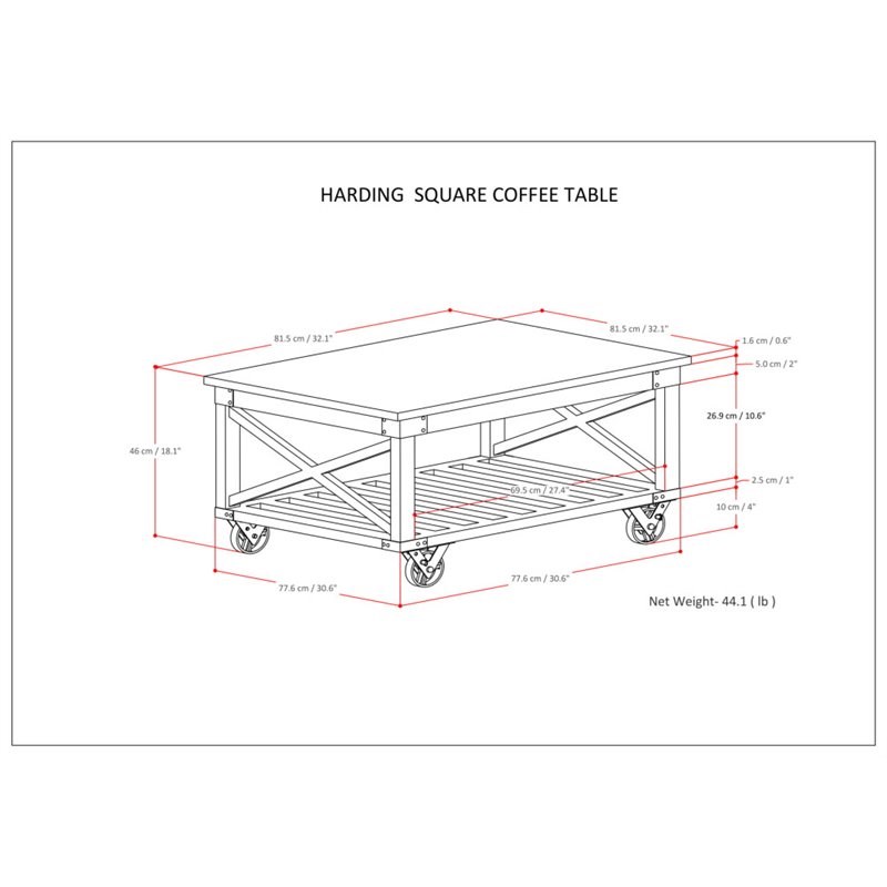 Trent Home Solid Mango Wood Square Coffee Table in Distressed Dark Brown