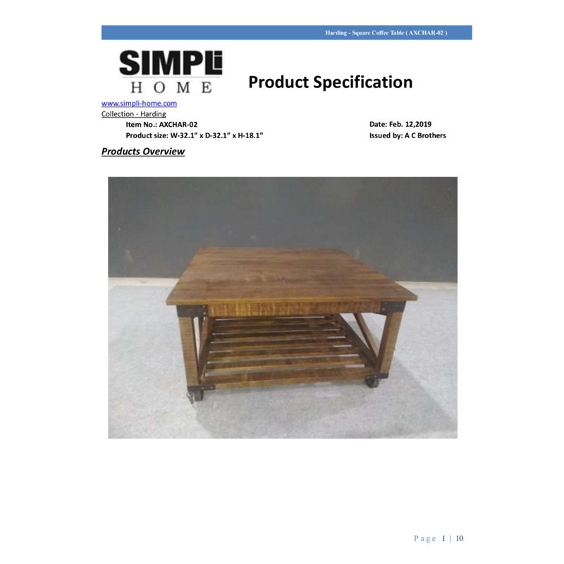 Trent Home Solid Mango Wood Square Coffee Table in Distressed Dark Brown