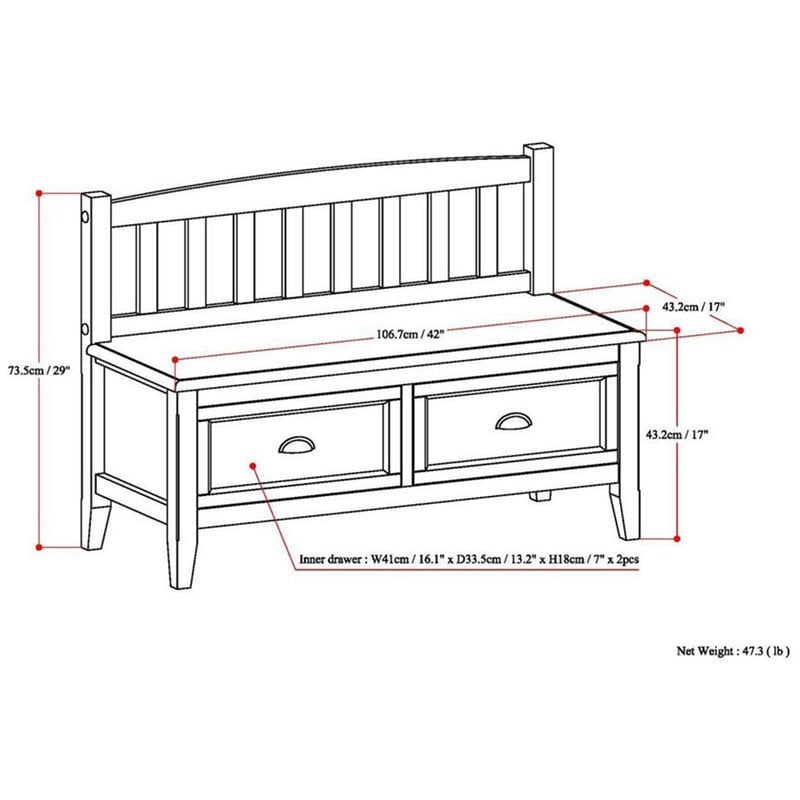 Trent Home Solid Wood Black Entryway Bench Rectangular 42