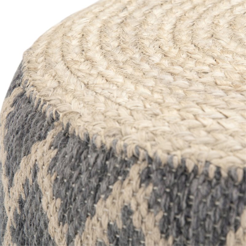 Trent Home Jute Gray and Natural Pouf Round Handcrafted 18.1