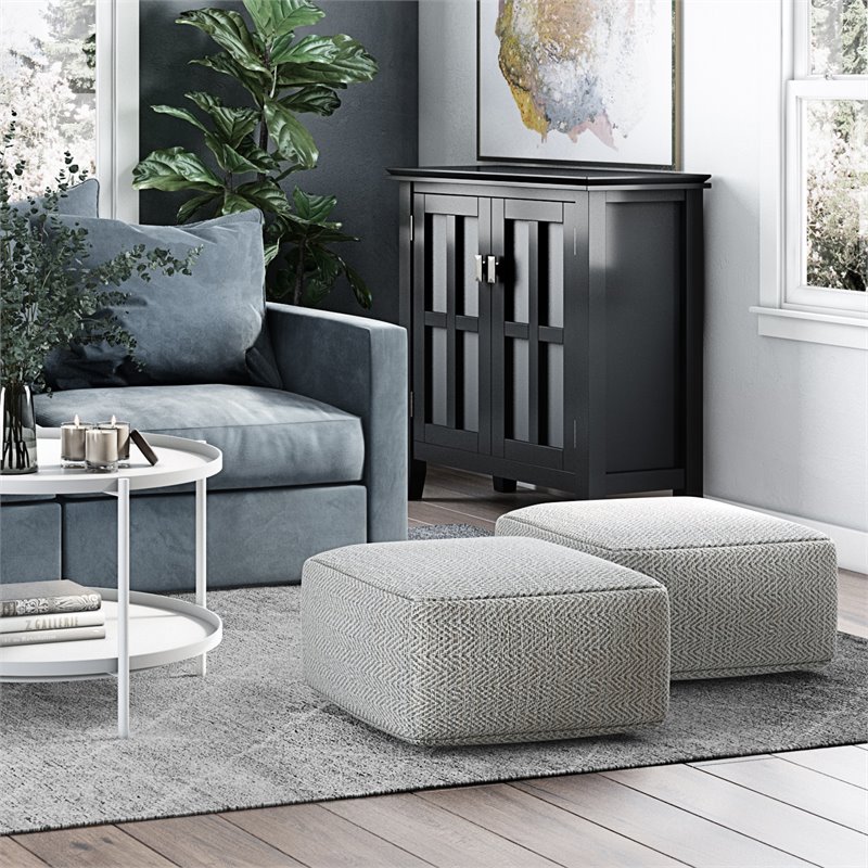 Trent Home Boho Square Pouf in Patterned Gray Melange Cotton