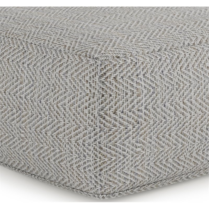 Trent Home Boho Square Pouf in Patterned Gray Melange Cotton