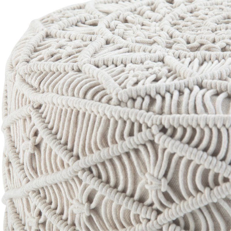 Trent Home Boho Round Macrame Pouf in Natural Cotton