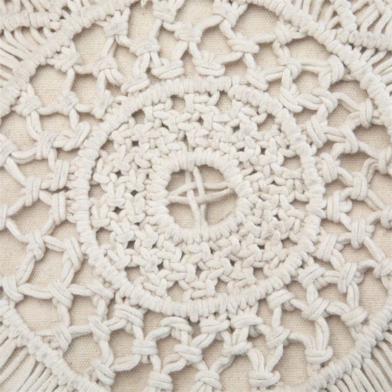 Trent Home Boho Round Macrame Pouf in Natural Cotton