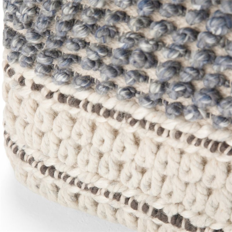 Trent Home Boho Square Pouf in Blue and Natural Handloom Woven