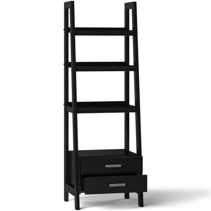 Trent Home 4 Shelf Soild Wood Modern Ladder Bookcase in Black
