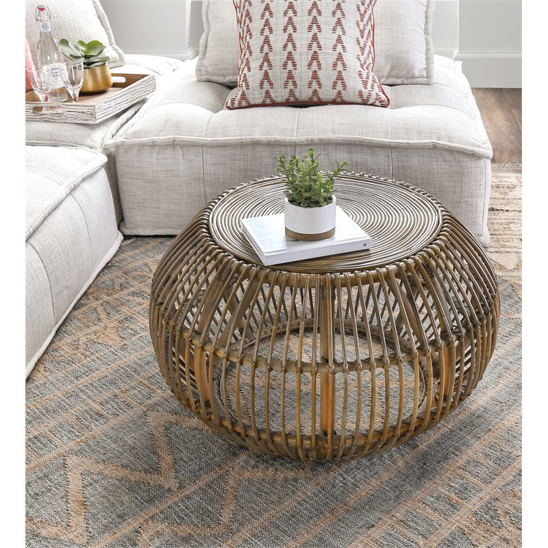 Trent Home Wicker Espresso Coffee Table Round Handwoven 31.5