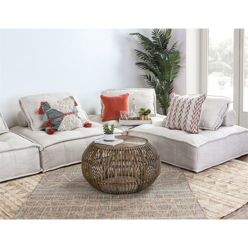 Trent Home Wicker Espresso Coffee Table Round Handwoven 31.5
