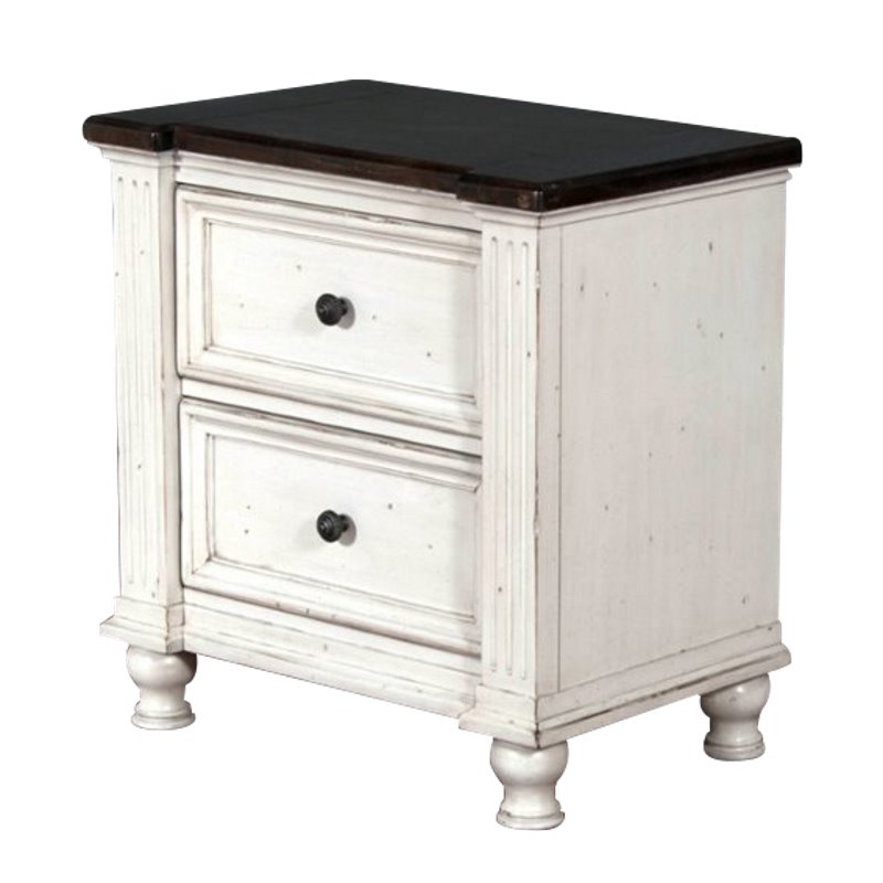 Sunny Designs Carriage House 2-drawer Wood Night Stand in Off White Dark Brown