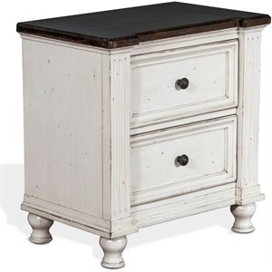 Sunny Designs Carriage House 2-drawer Wood Night Stand in Off White Dark Brown