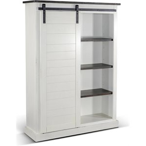Sunny Designs 66&quot Adjustable Shelf Barn Door Wood Bookcase in White/Dark Brown