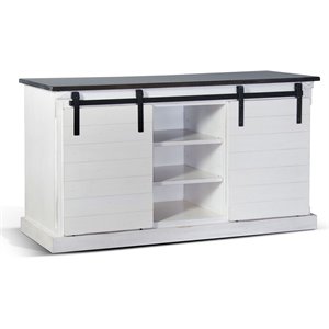 Sunny Designs 65&quot Barn Door Farmhouse Wood TV Console in White/Dark Brown