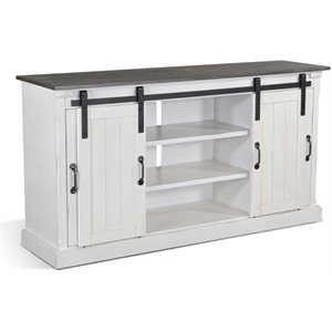 Sunny Designs Carriage House 65&quot Barn Door TV Stand in Off White Dark Brown