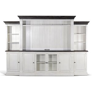 Sunny Designs Carriage House 124&quot Wood Media Wall in Dark Brown/White