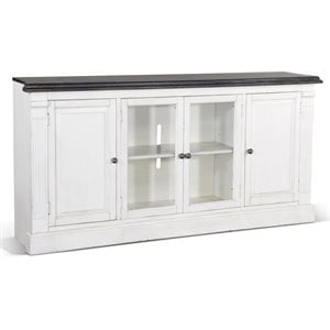 Sunny Designs Carriage House 81&quot Wood Media Console in Dark Brown/White