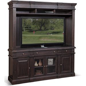 Sunny Designs 79&quot Adjustable Shelf Traditional Wood Media Wall in Black Walnut