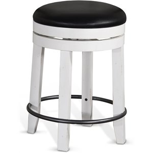 Sunny Designs 24&quot Carriage House Backless Swivel Stool in White/Brown (Set of 2)