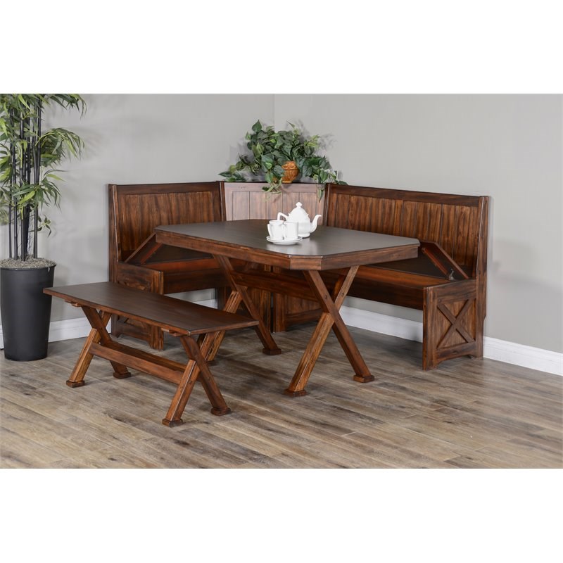 Sunny Designs Tuscany X-frame Farmhouse Wood Breakfast Nook Set in Medium Brown