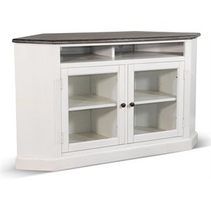 Sunny Designs Carriage House 55&quot Wood Corner TV Stand in Dark Brown/White