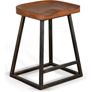 Sunny Designs 24&quot Mid-Century Wood & Metal Saddle Counter Stool in Rustic Oak