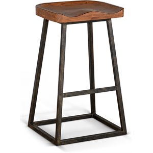 Sunny Designs 30&quot Mid-Century Wood & Metal Saddle Barstool in Rustic Oak