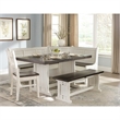 Sunny Designs Bayside Farmhouse 4 Piece Wood Breakfast Nook Set in White/Brown