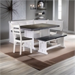 Sunny Designs Bayside Farmhouse 4 Piece Wood Breakfast Nook Set in White/Brown