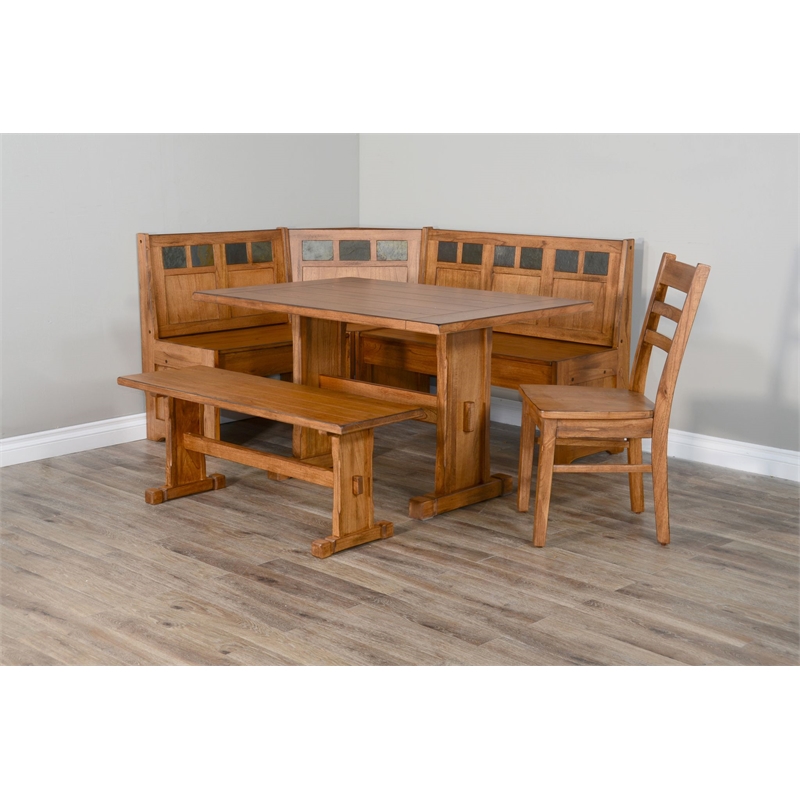 Sunny Designs Bayside Farmhouse 4 Piece Wood Breakfast Nook Set in Rustic Oak