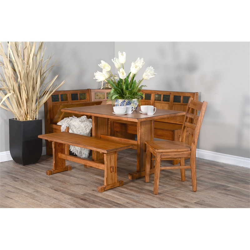 Sunny Designs Bayside Farmhouse 4 Piece Wood Breakfast Nook Set in Rustic Oak