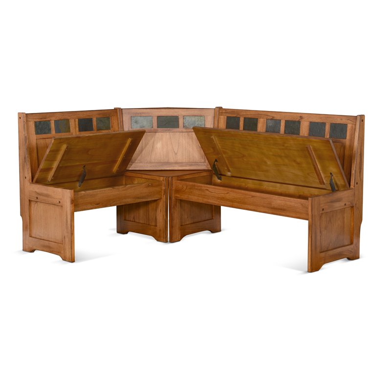 Sunny Designs Bayside Farmhouse 4 Piece Wood Breakfast Nook Set in Rustic Oak