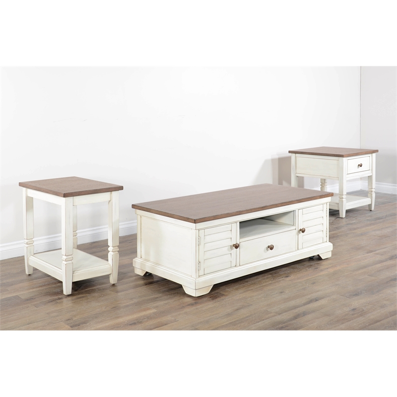 Sunny Designs Pasadena Farmhouse Mahogany Coffee Table in Off White/Light Brown