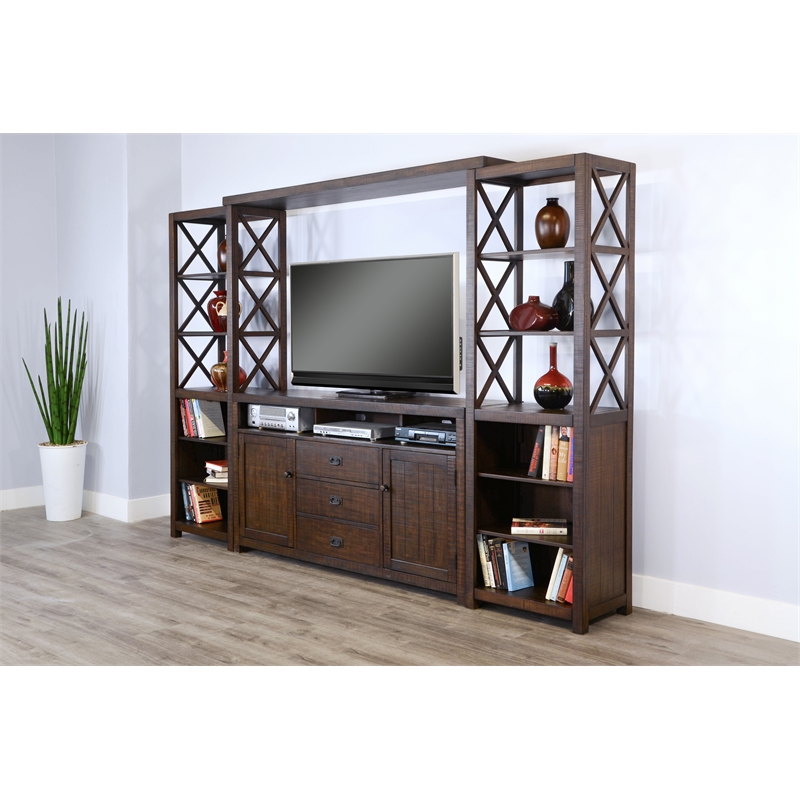 Sunny Designs Homestead Traditional Mahogany Entertainment Wall in Tobacco Leaf