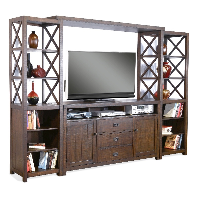 Sunny Designs Homestead Traditional Mahogany Entertainment Wall in Tobacco Leaf