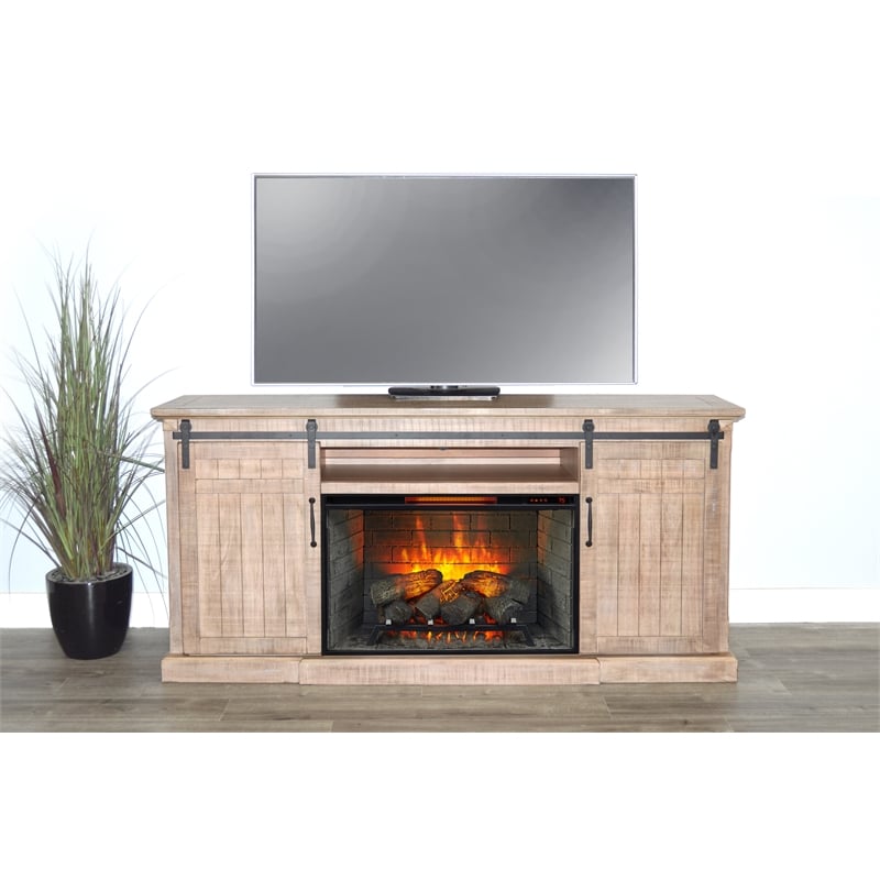 Sunny Designs Vivian Mahogany TV Console with Fireplace Option in Light Brown