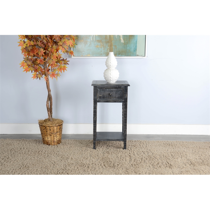 Sunny Designs Marina Wood Black Sand Side Table with Drawer