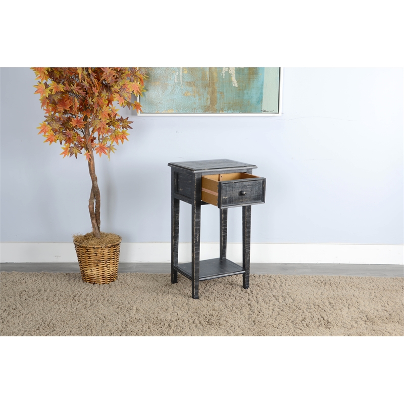 Sunny Designs Marina Wood Black Sand Side Table with Drawer